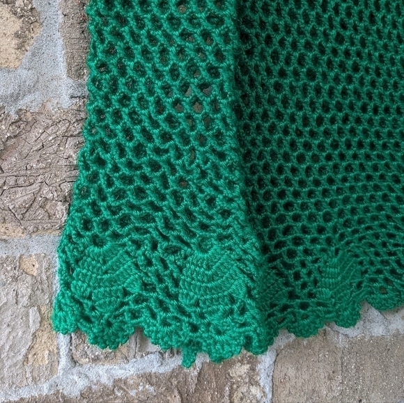 Vintage Hand Made Crochet Kelly Green Bell Sleeve Sweater XXS - Picture 3 of 5